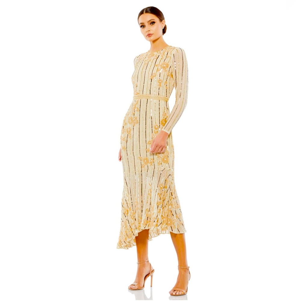 Mac Duggal Embellished Long-Sleeve Midi-Dress